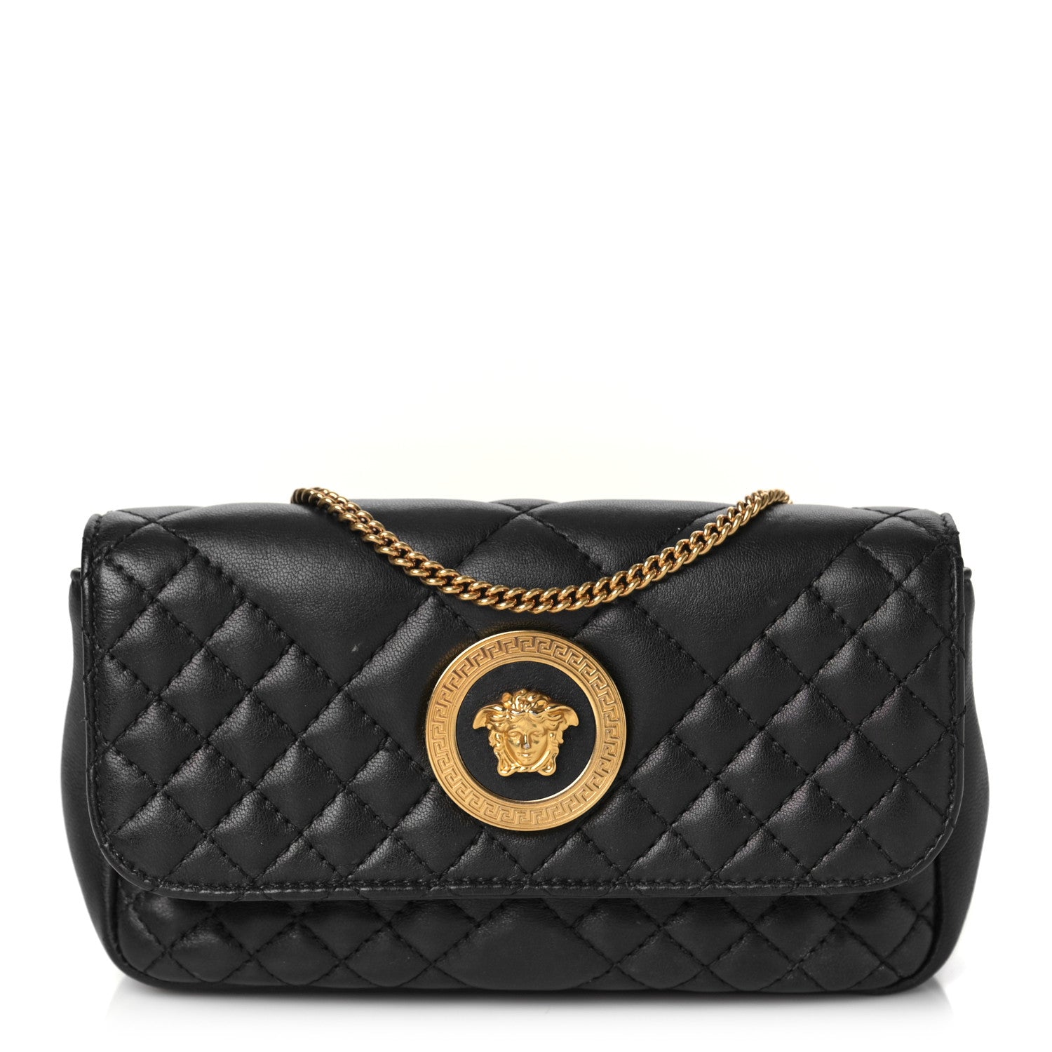 Versace Nappa Quilted Trapuntata Tribute Wallet Chain Crossbody Black 1 of 9