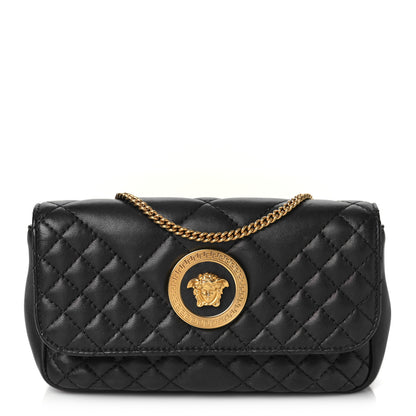 Versace Nappa Quilted Trapuntata Tribute Wallet Chain Crossbody Black 1 of 9