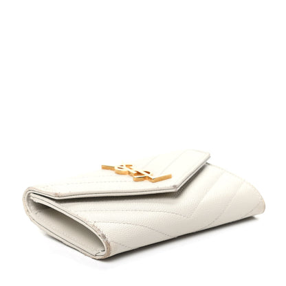 Saint Laurent Grain De Poudre Matelasse Chevron Small Monogram Envelope Wallet Crema Soft 4 of 9