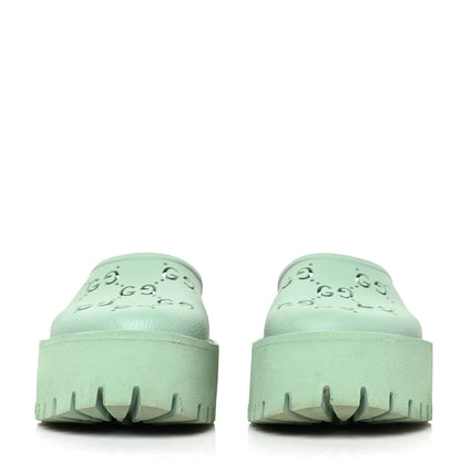 Gucci Rubber GG Monogram Perforated Elea Platform 55mm Lug Sole Sandals 38 Pacific Green 2 of 11