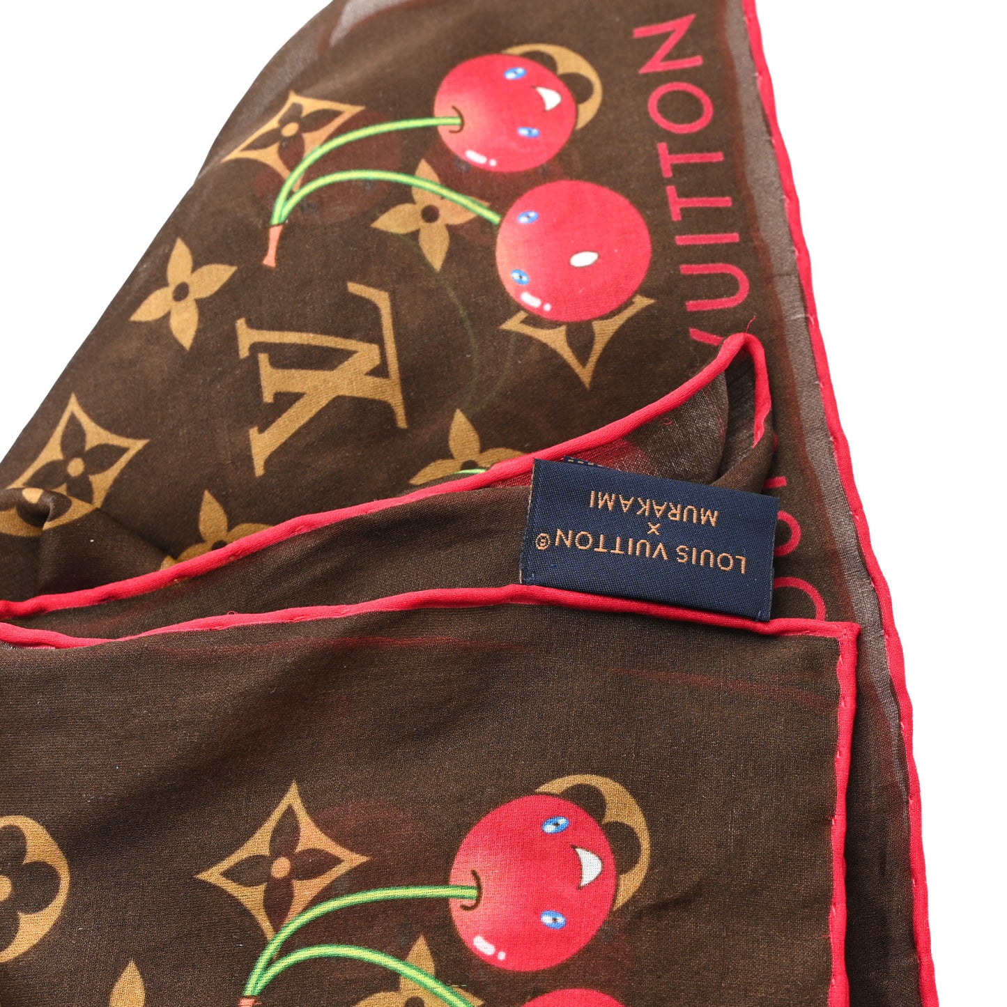 LV X TM Silk Cotton Monogram Cerises Square Scarf 55 Brown