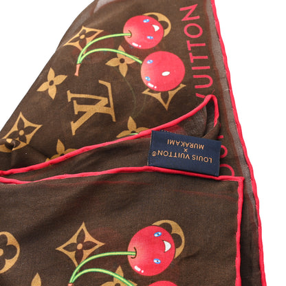 Louis Vuitton LV X TM Silk Cotton Monogram Cerises Square Scarf 55 Brown 3 of 3
