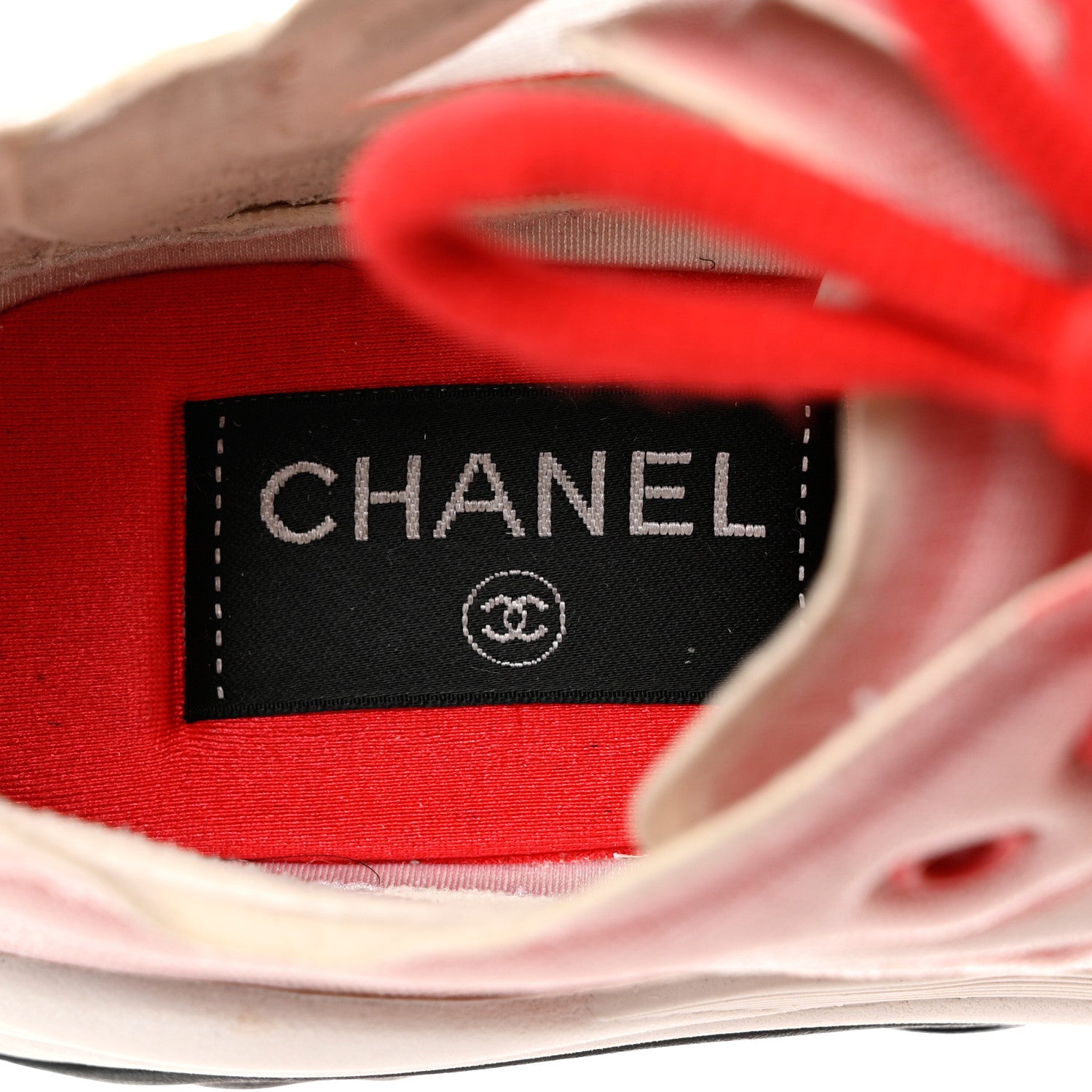 Chanel Lycra Fabric CC Sneakers 37.5 White Red 7 of 9