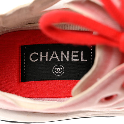 Chanel Lycra Fabric CC Sneakers 37.5 White Red 7 of 9