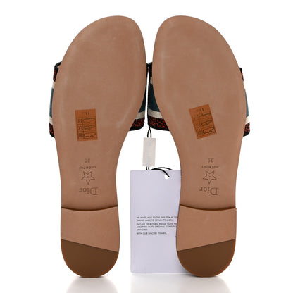 Christian Dior Canvas Embroidered Zodiac Dway Mules Slide Sandals 39 Latte Multicolor 5 of 9