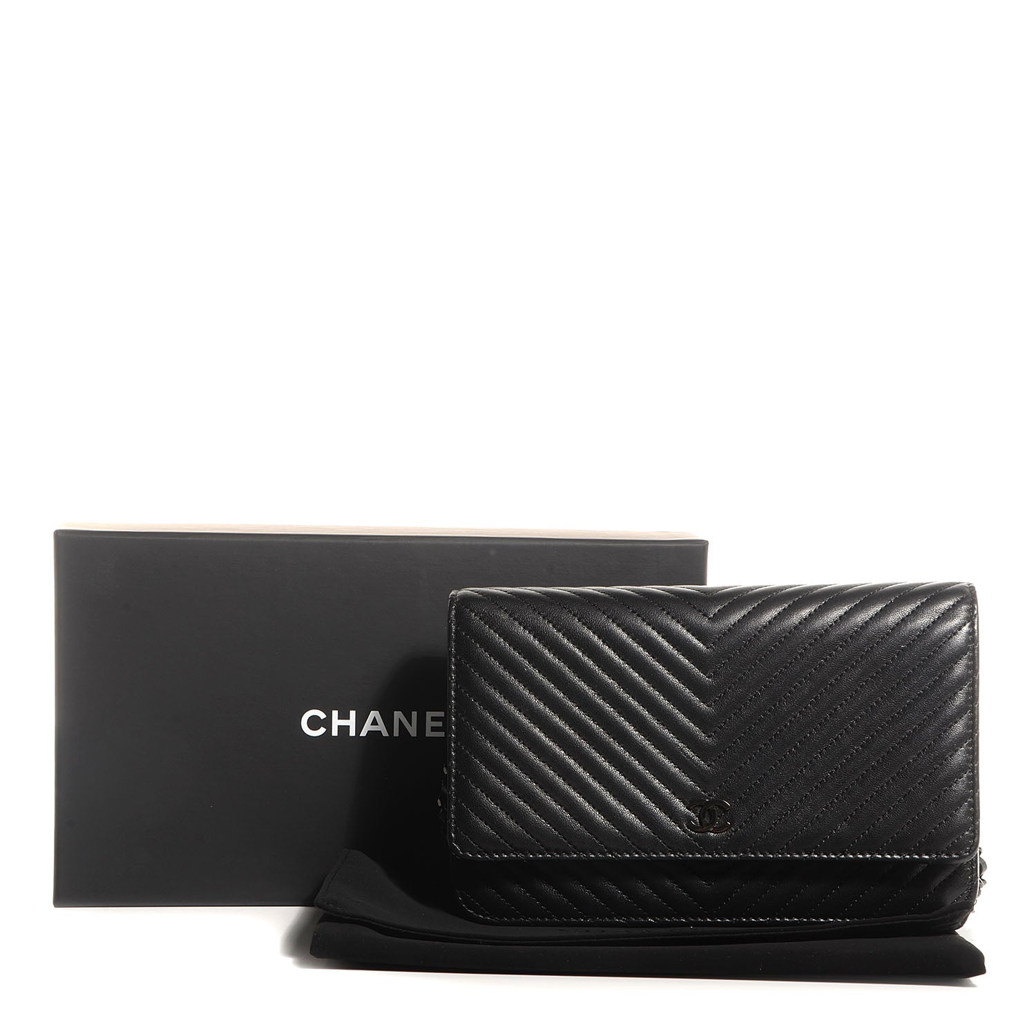 Chanel Metallic Calfskin Chevron Wallet On Chain WOC Black 9 of 9