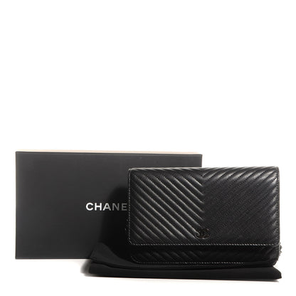 Chanel Metallic Calfskin Chevron Wallet On Chain WOC Black 9 of 9