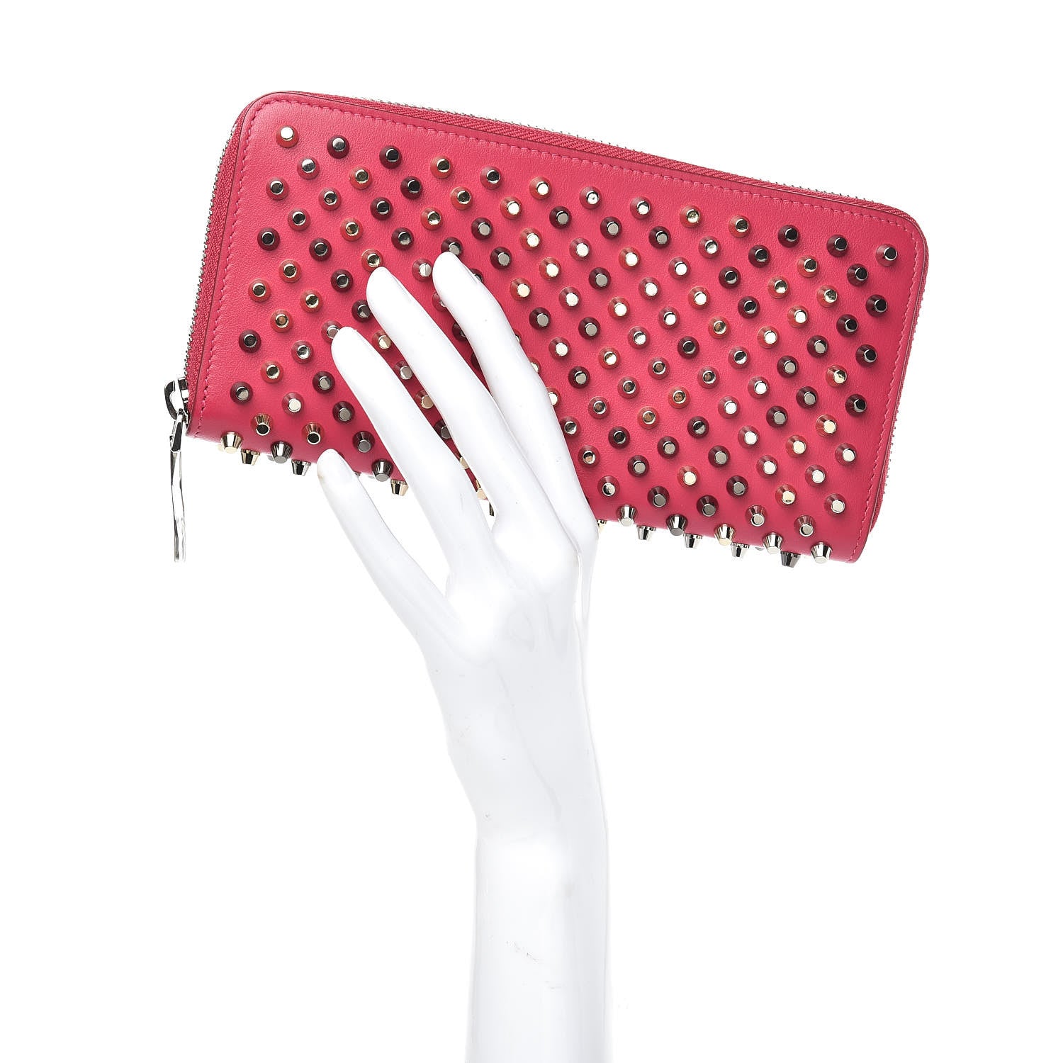 Christian Louboutin Calfskin Panettone Spiked Zip Around Wallet Rosa 2 of 7