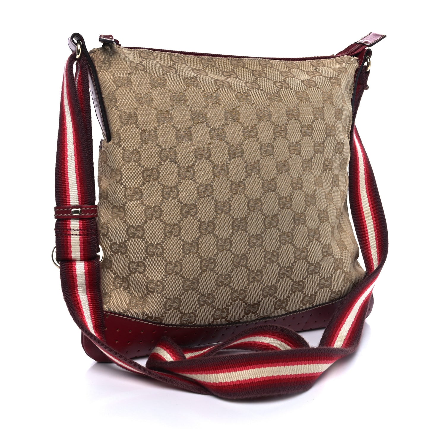 Monogram Calfskin Perforated Medium Flat Messenger Bag Red