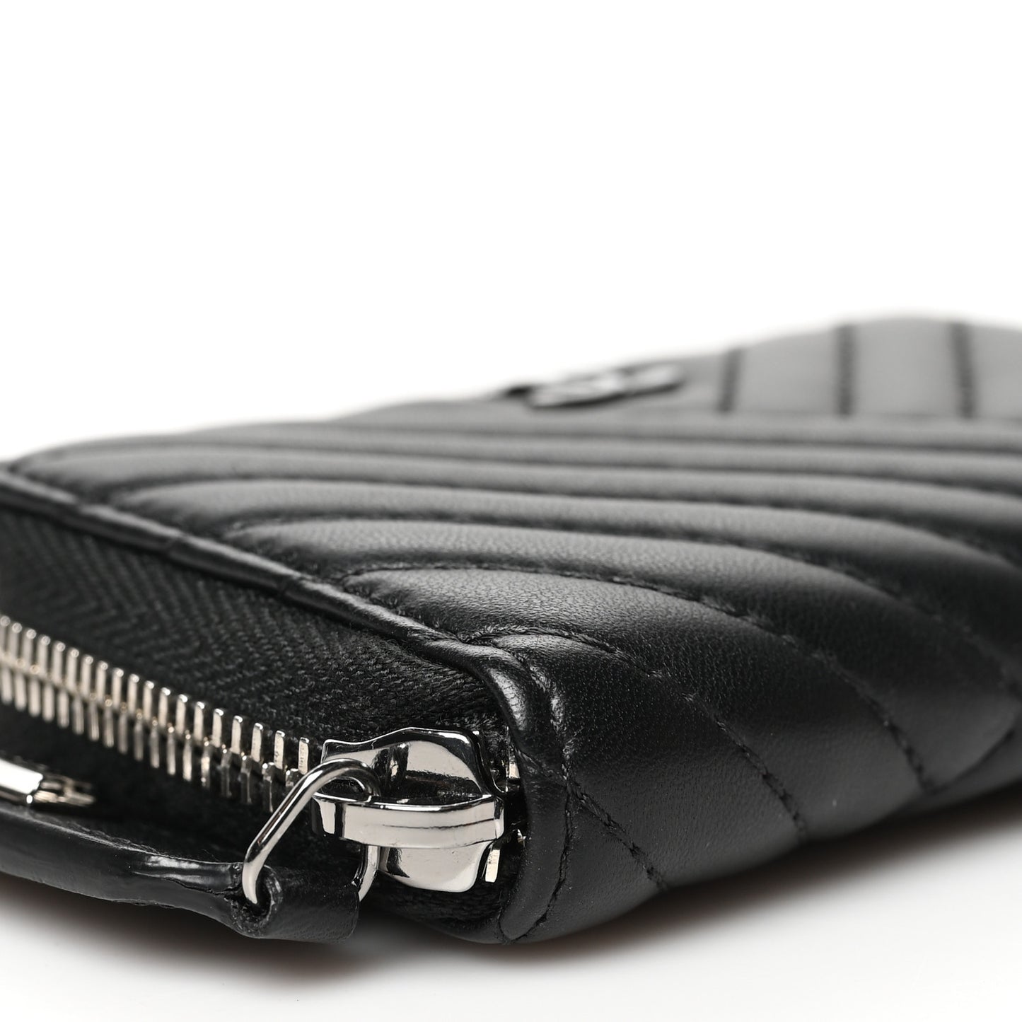 Lambskin Quilted Crossing Zip Around Coin Purse Black
