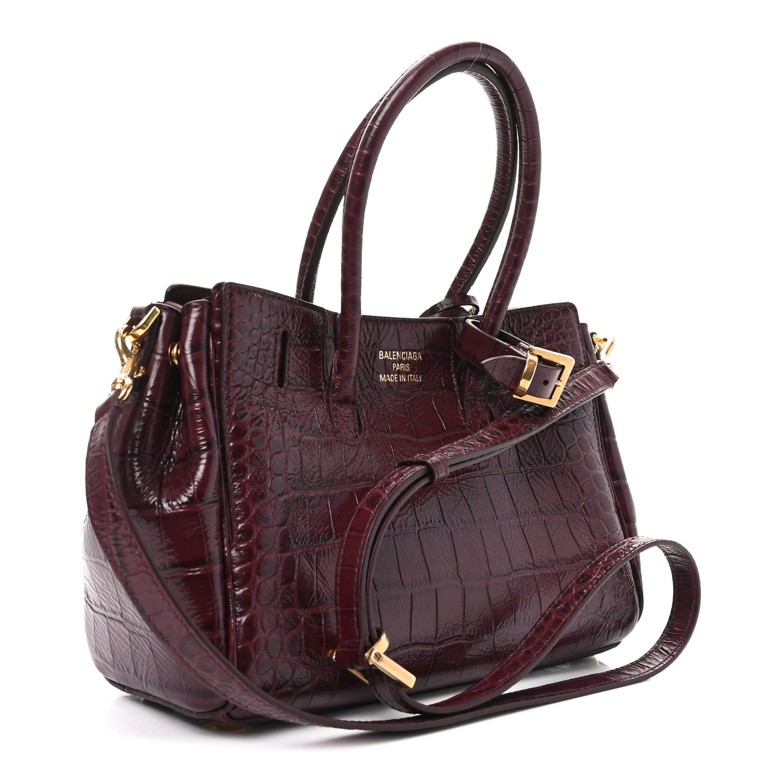 Balenciaga Calfskin Crocodile Embossed Mini Bel Air Carry All Bag Dark Burgundy 3 of 9