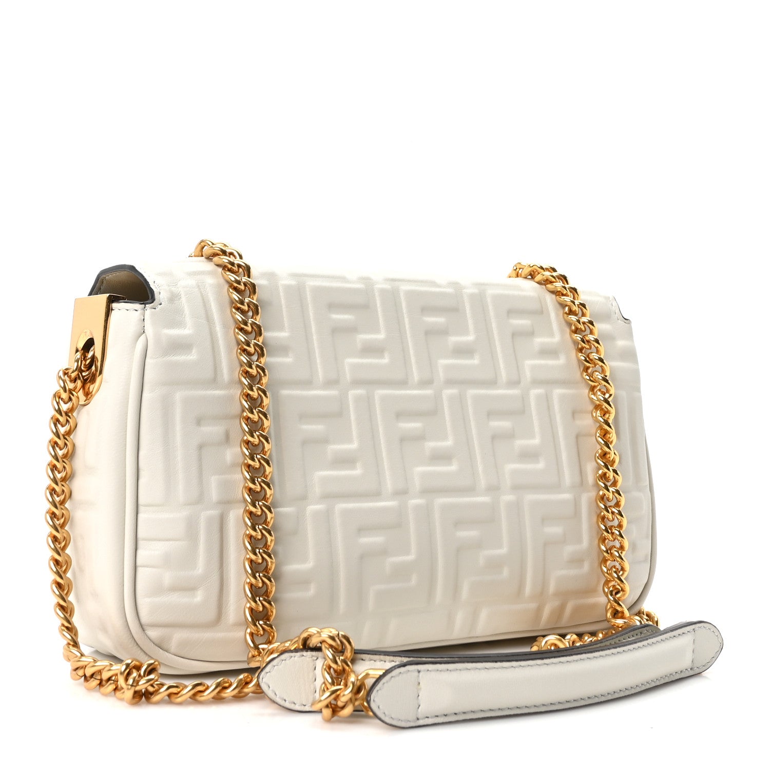 Fendi Nappa Small FF Embossed Midi Chain Baguette White 3 of 10