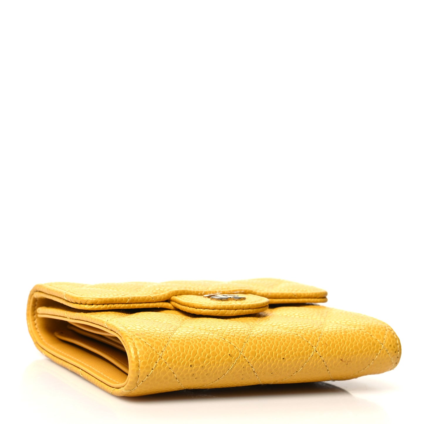 Caviar Quilted Compact Flap Wallet Yellow