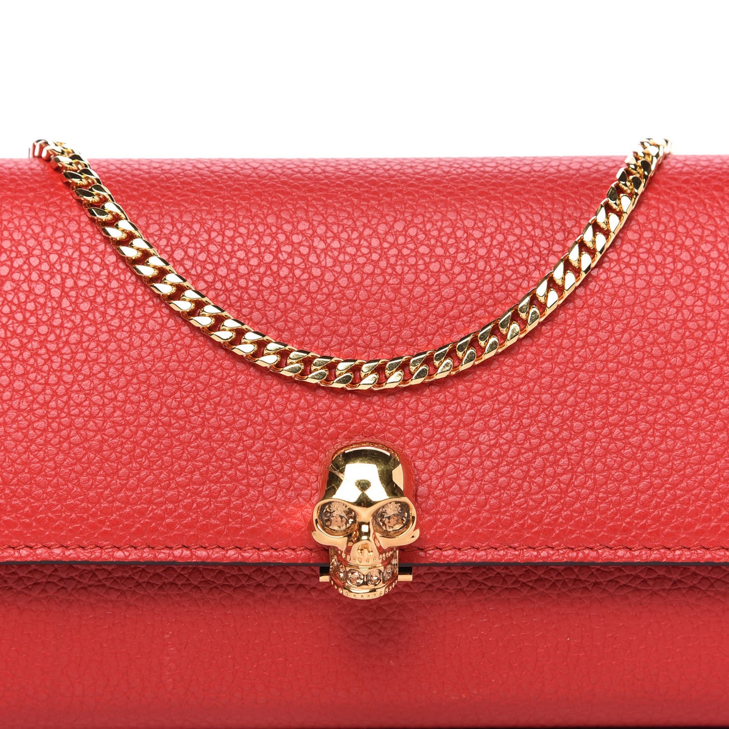 Pebbled Calfskin Skull Wallet on Chain Red