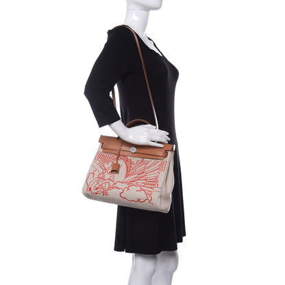 Hermes Vache Hunter Toile Pegase Pop Herbag Zip Retourne 31 PM Capucine Ecru 2 of 11