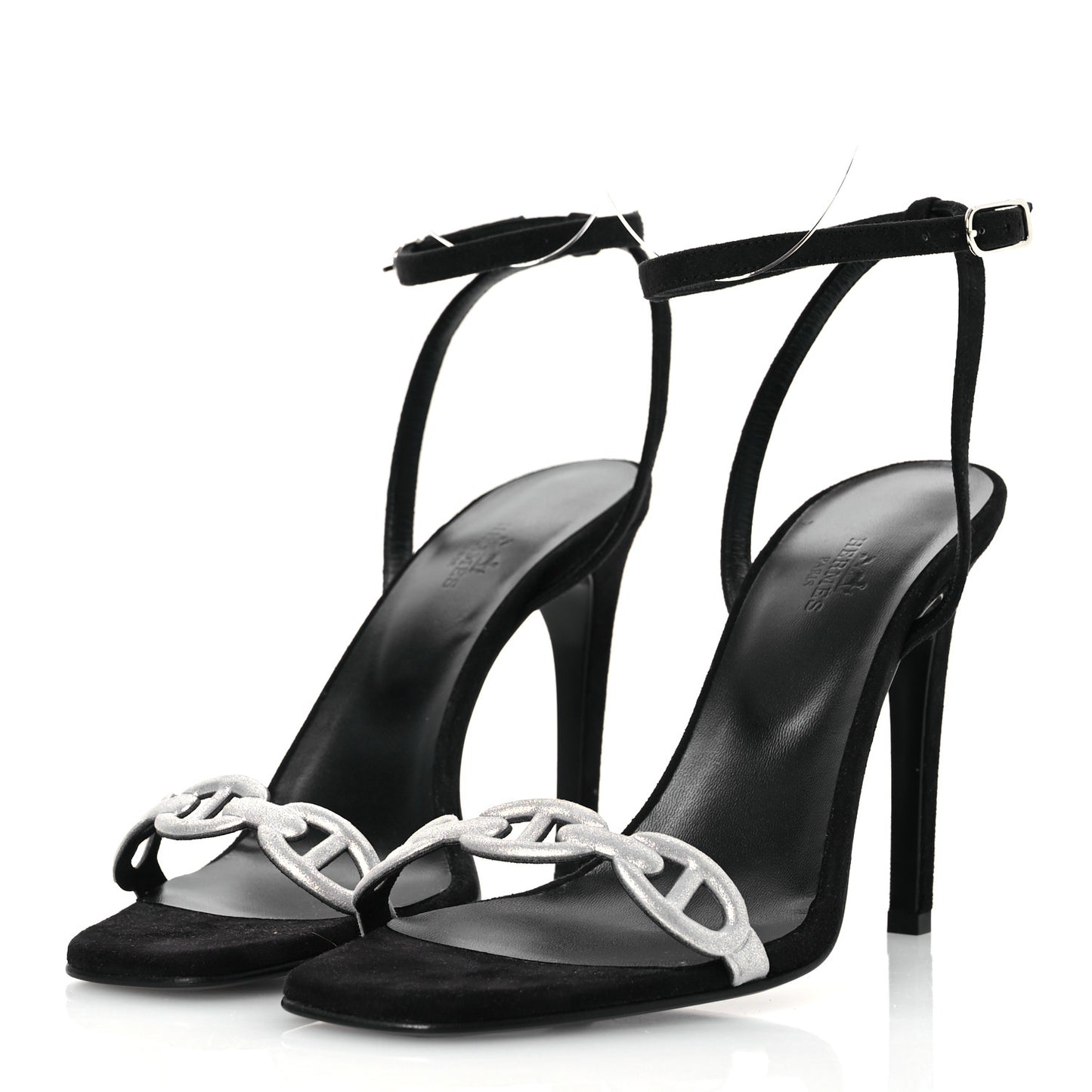 Metallic Suede Goatskin Luz 105 Sandals 40 Black Gris Argente