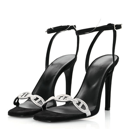 Hermes Metallic Suede Goatskin Luz 105 Sandals 40 Black Gris Argente 4 of 13