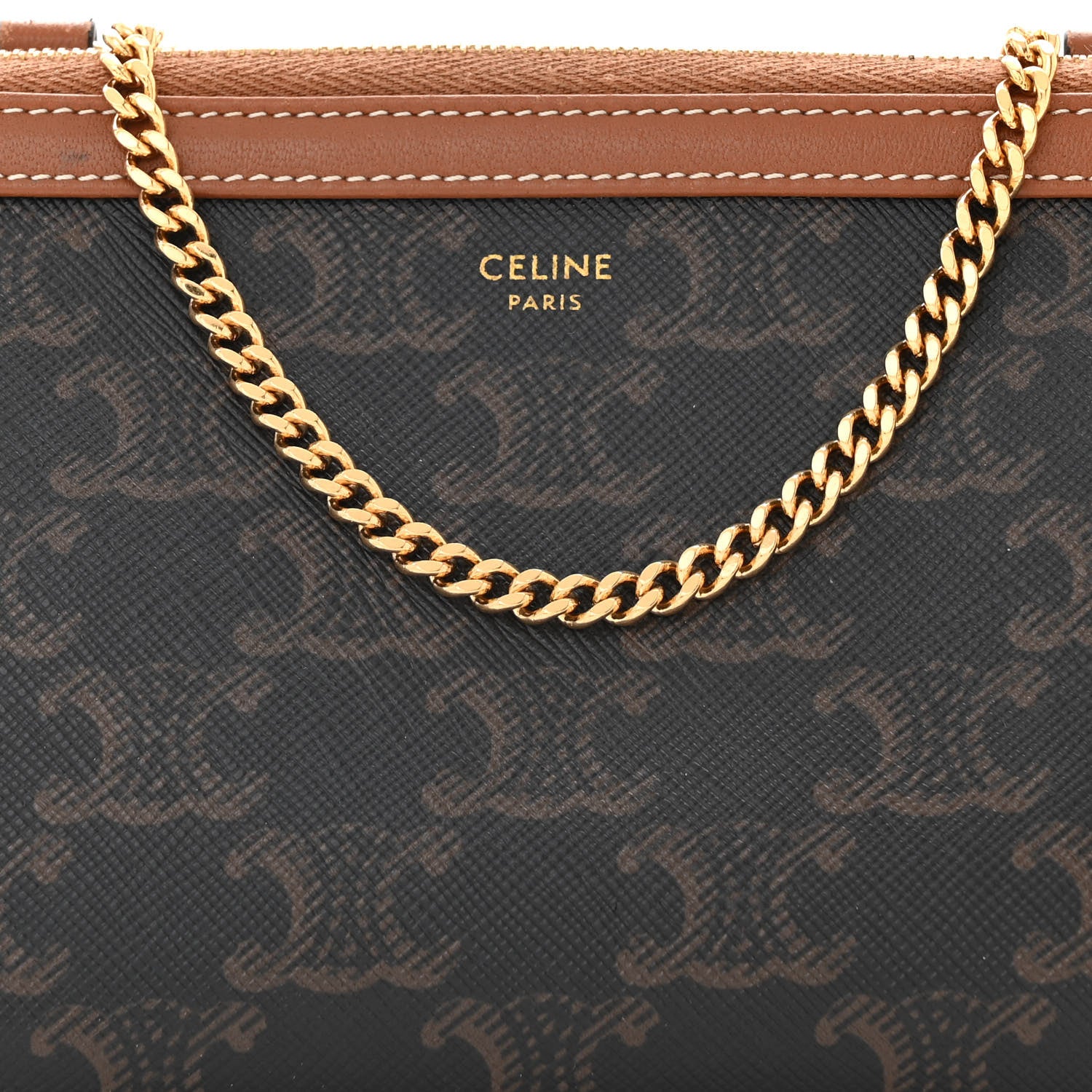 Celine Triomphe Canvas Lambskin Clutch On Chain Tan 8 of 11