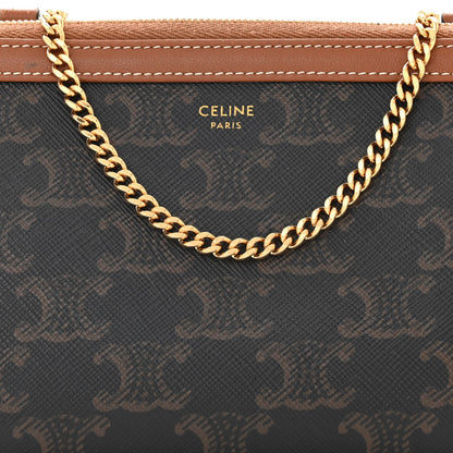 Celine Triomphe Canvas Lambskin Clutch On Chain Tan 8 of 11