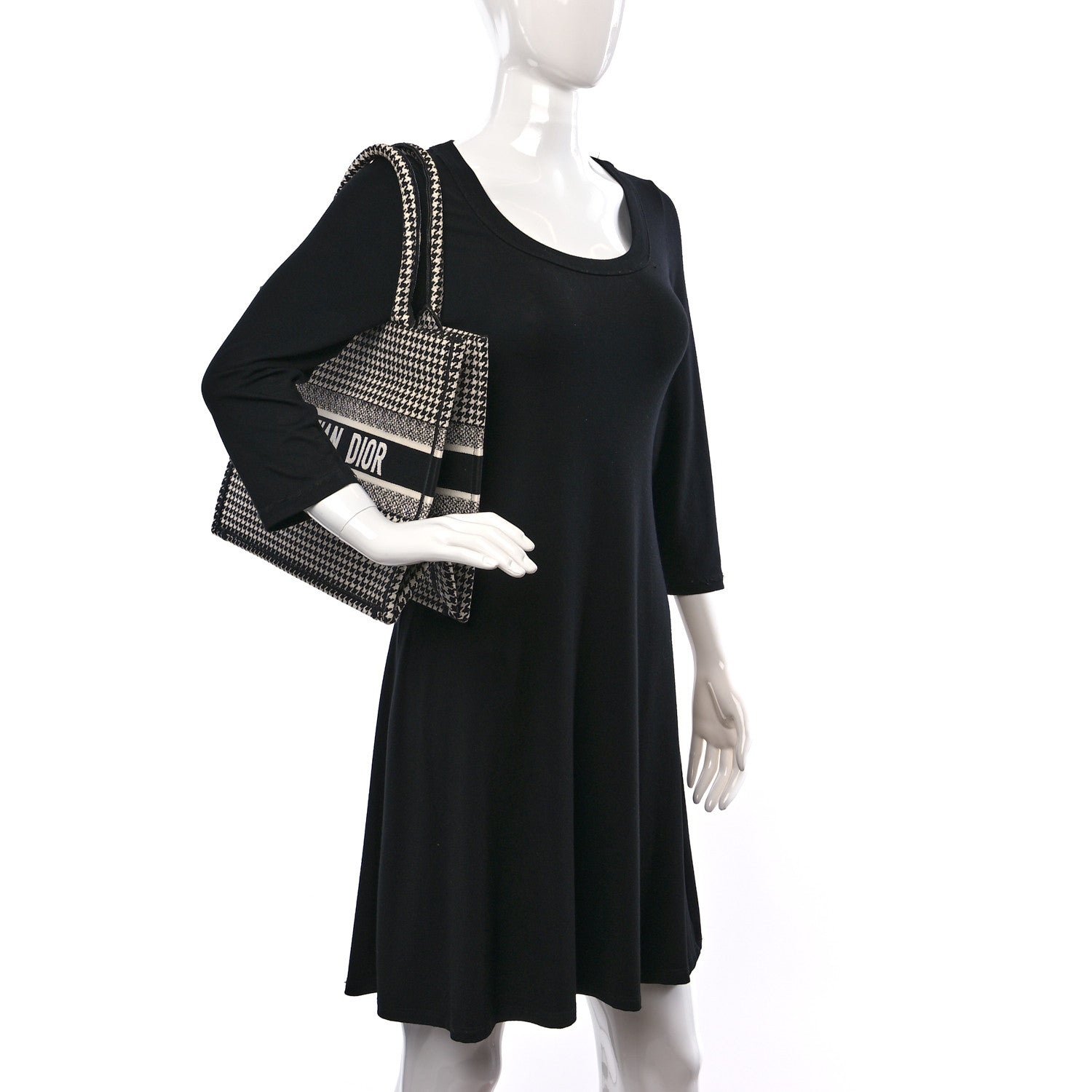 Christian Dior Canvas Houndstooth Embroidered Book Tote Black White 2 of 8