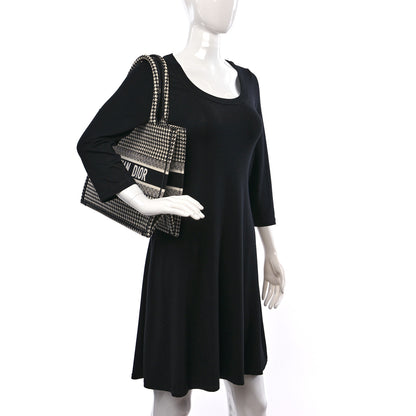 Christian Dior Canvas Houndstooth Embroidered Book Tote Black White 2 of 8