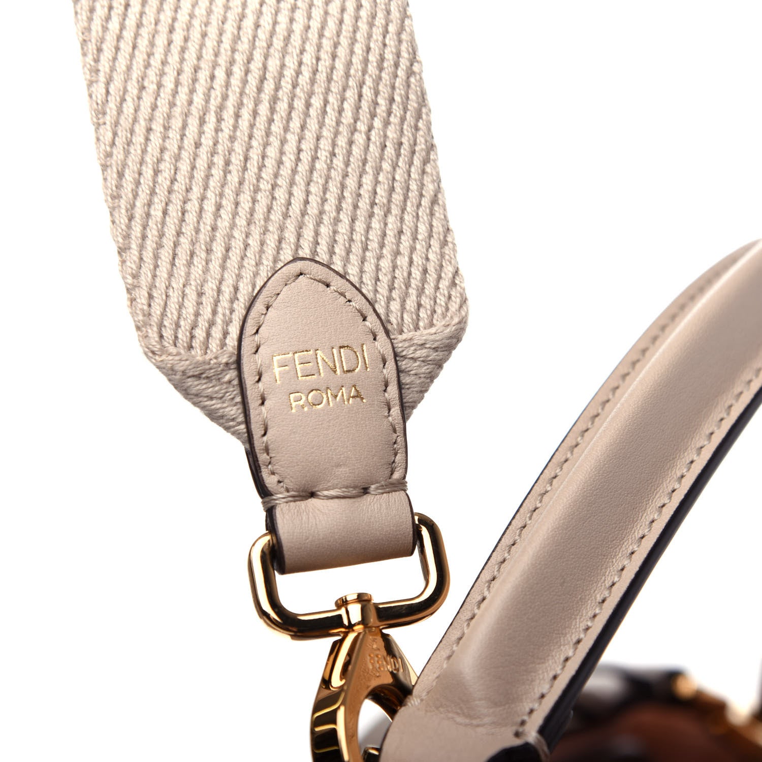 Fendi Vitello Seta Glazed Fabric FF 1974 Medium Peekaboo X-Lite Nuvola Mogano Panna 10 of 12