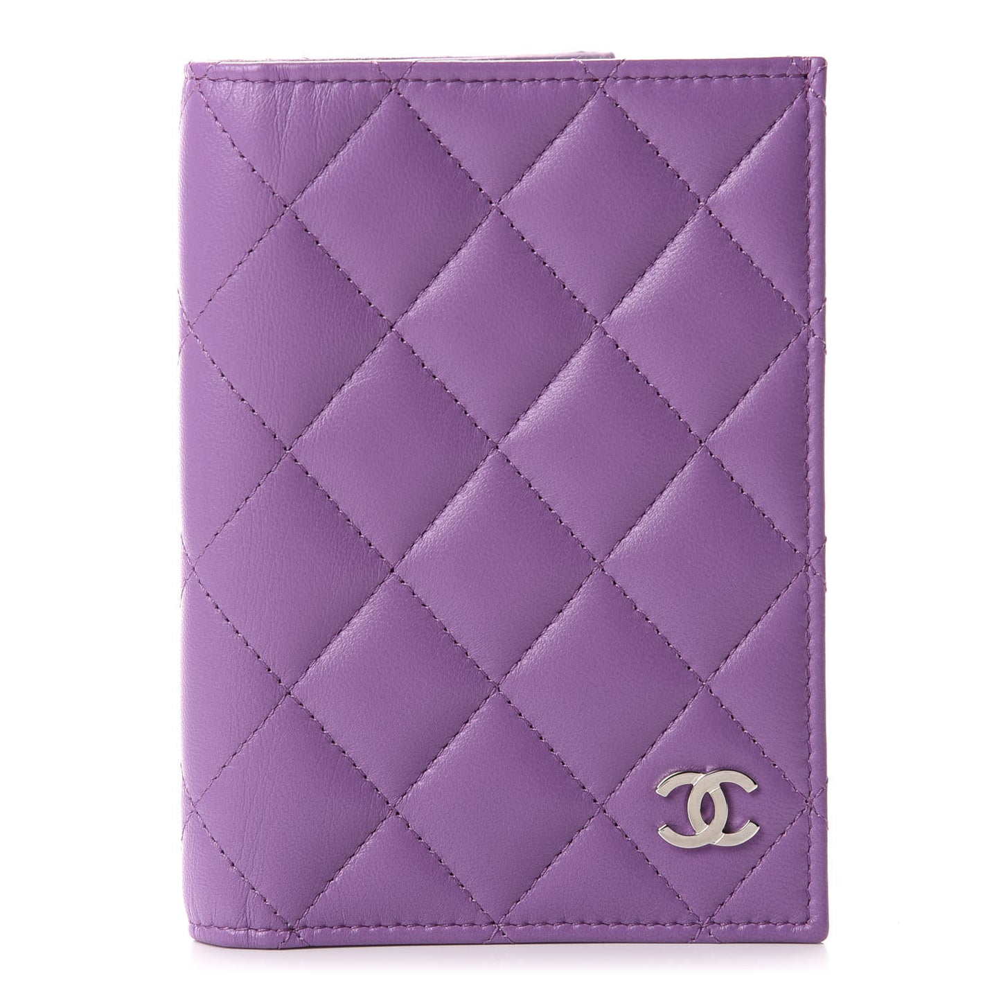 Lambskin Quilted Passport Holder Purple