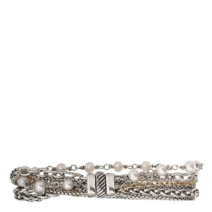 David Yurman Sterling Silver 18K Yellow Gold Pearl Multi Strand Bracelet 3 of 4