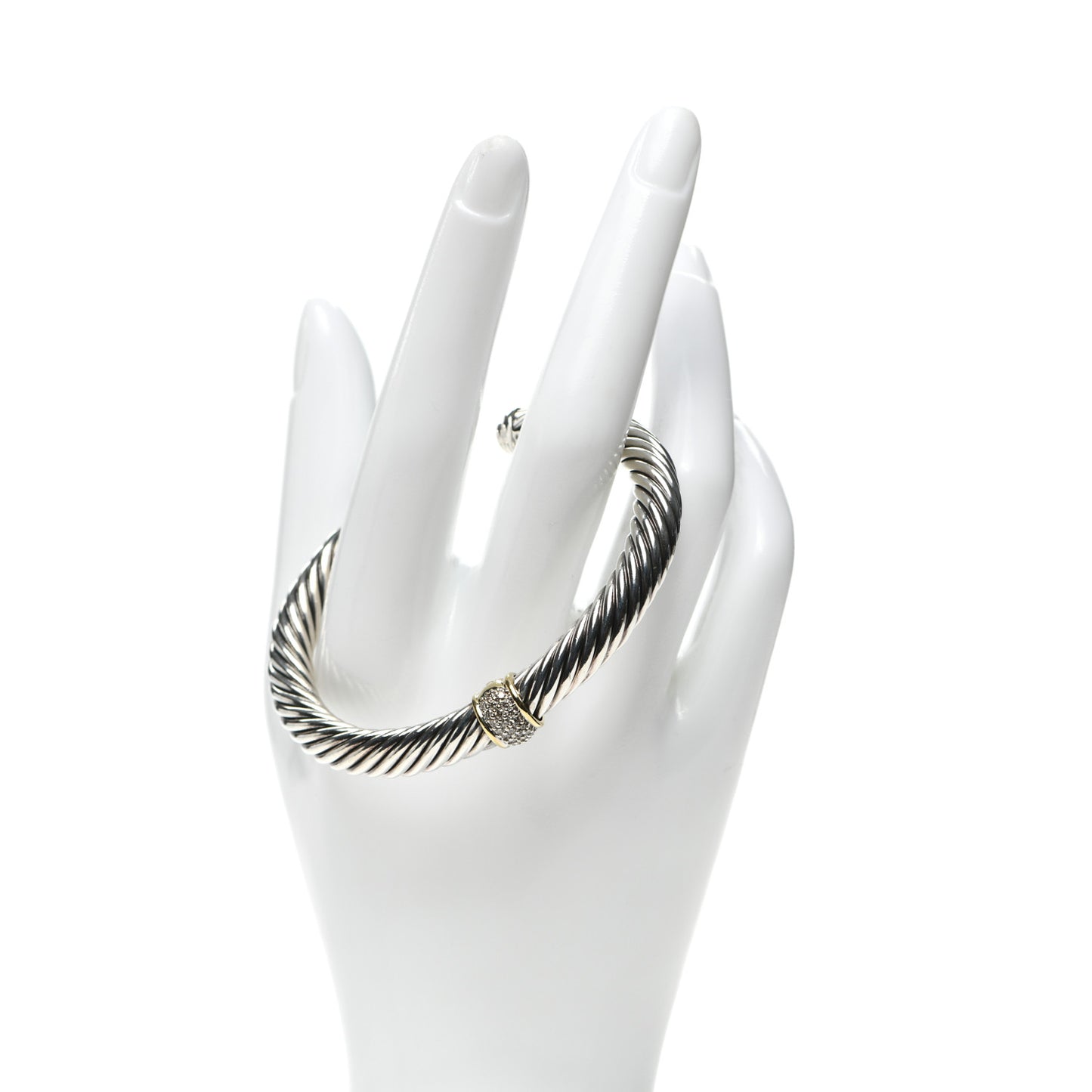 Sterling Silver 18K Yellow Gold Diamond 7mm Cable Classics Station Bracelet
