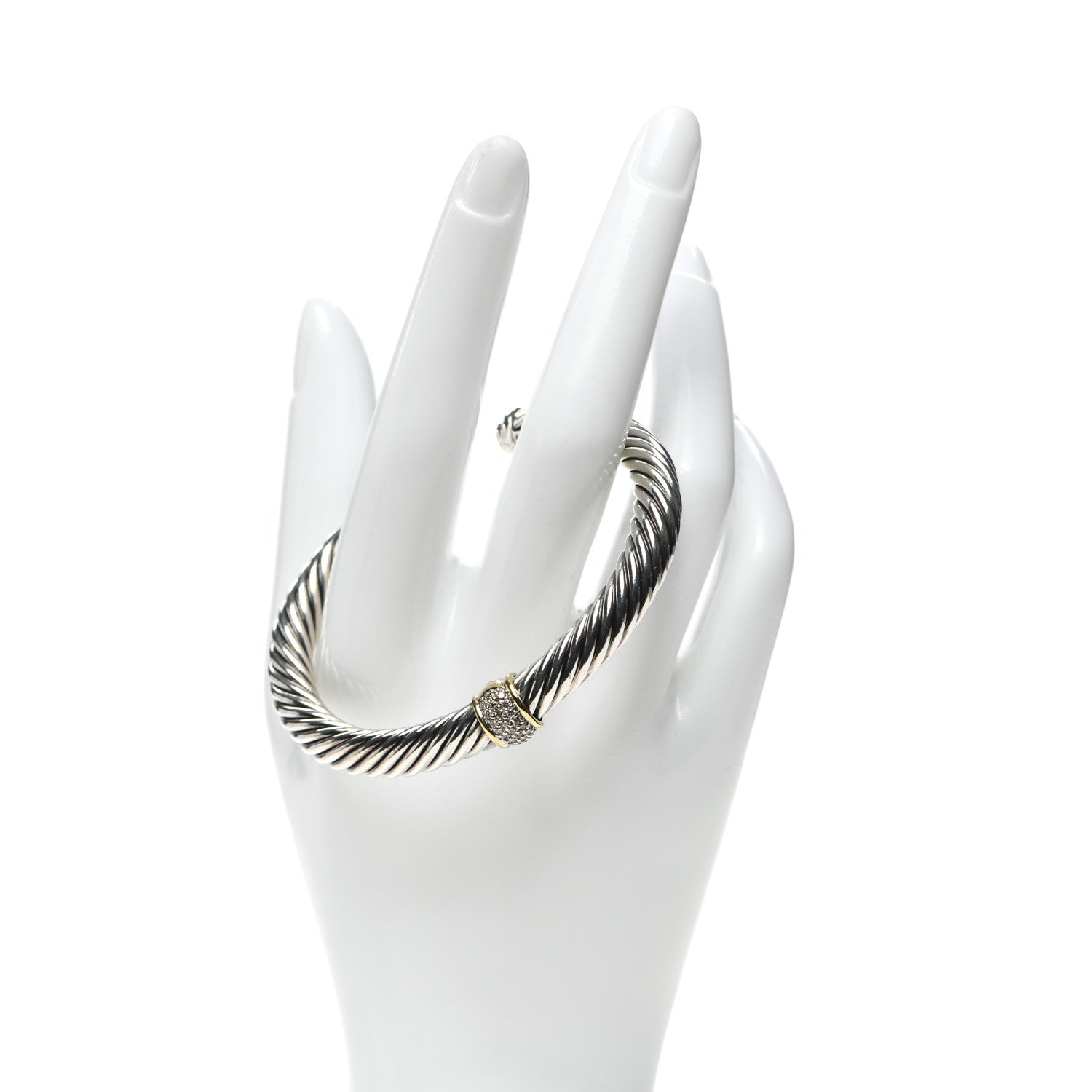 David Yurman Sterling Silver 18K Yellow Gold Diamond 7mm Cable Classics Station Bracelet 2 of 4