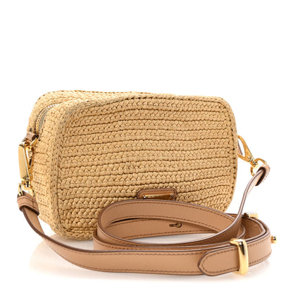 Prada Yarn Raffia Effect Crochet Brique Crossbody Bag Natural 3 of 9