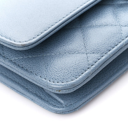 Chanel Grained Calfskin Quilted CC Box Wallet On Chain WOC Blue 10 of 11