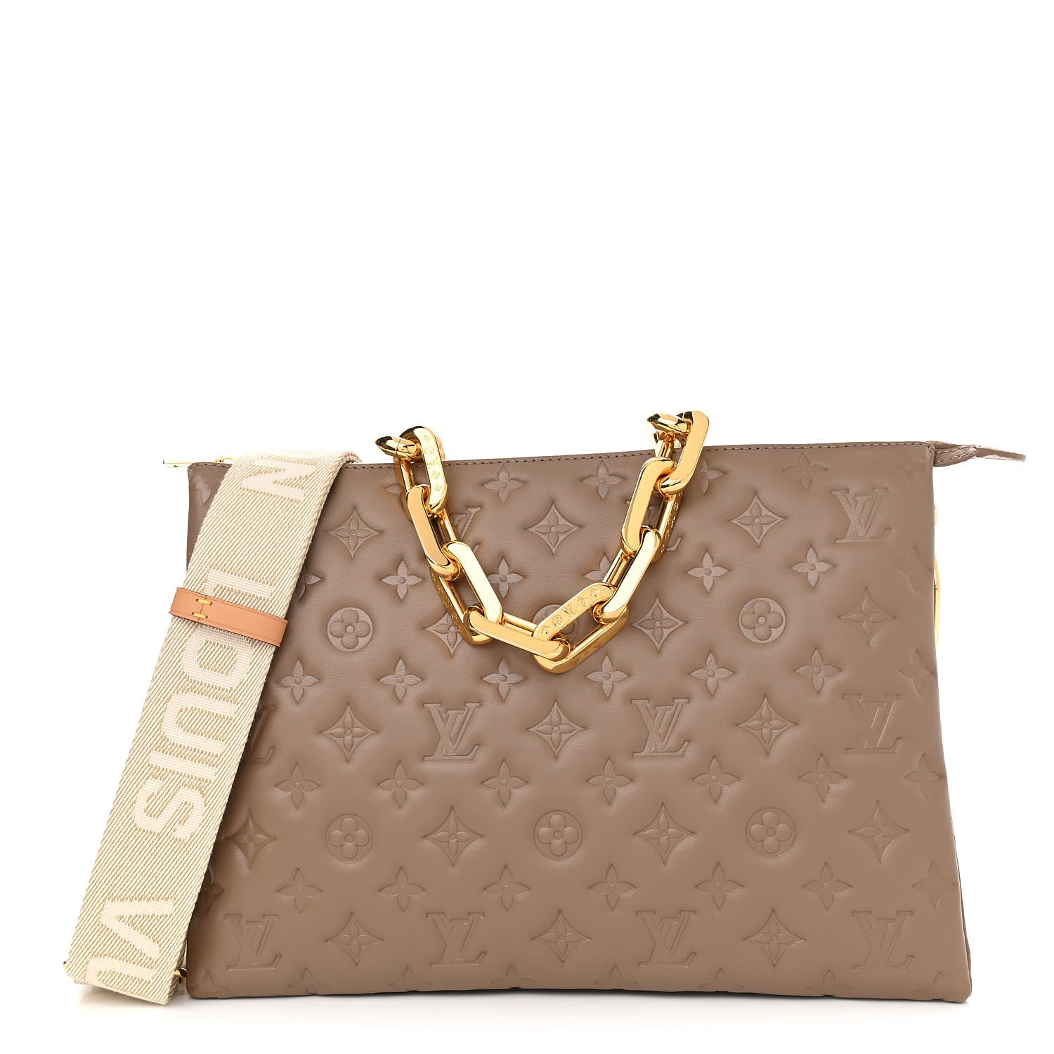 Louis Vuitton Lambskin Embossed Monogram Coussin MM Taupe 1 of 11