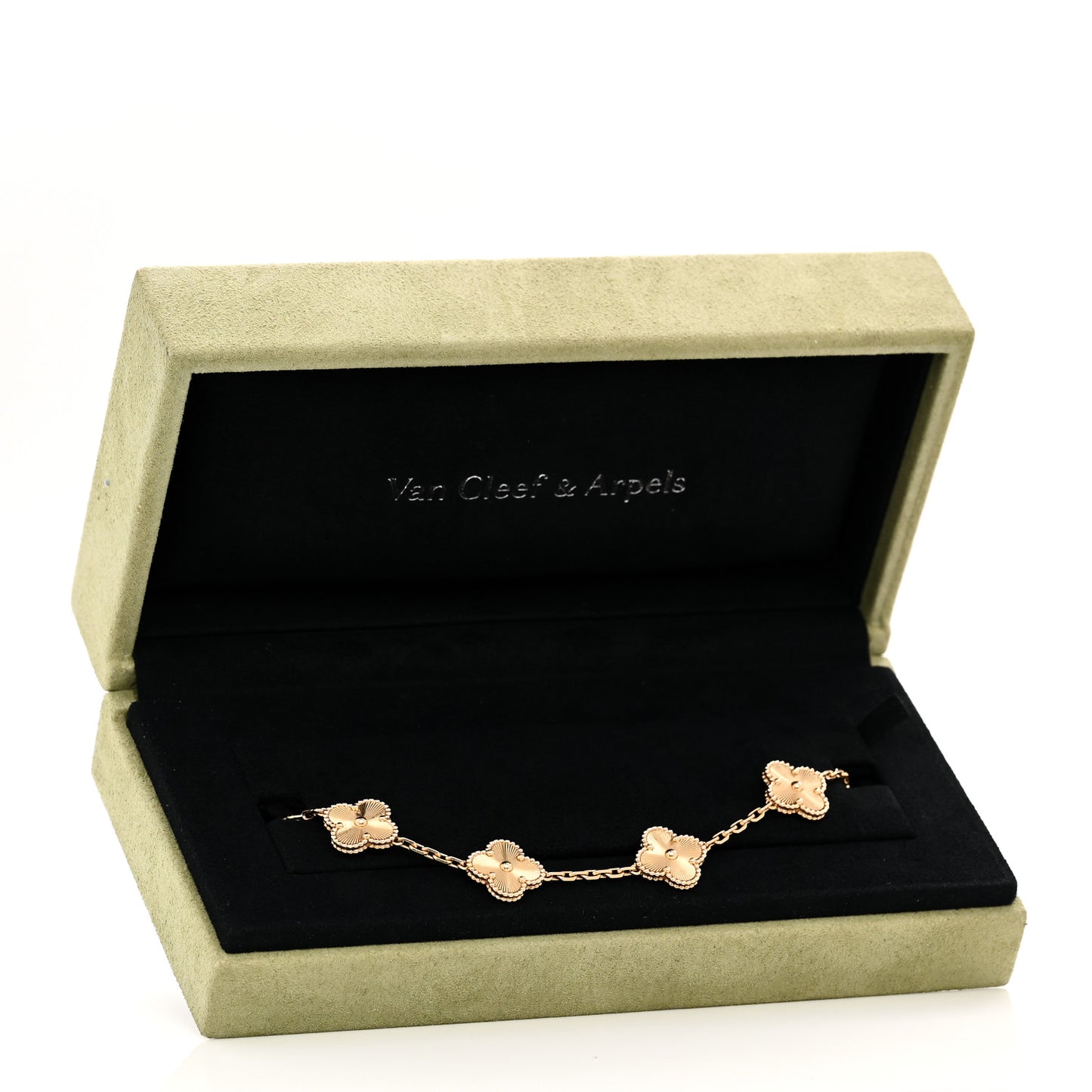18K Yellow Gold 5 Motifs Guilloche Vintage Alhambra Bracelet