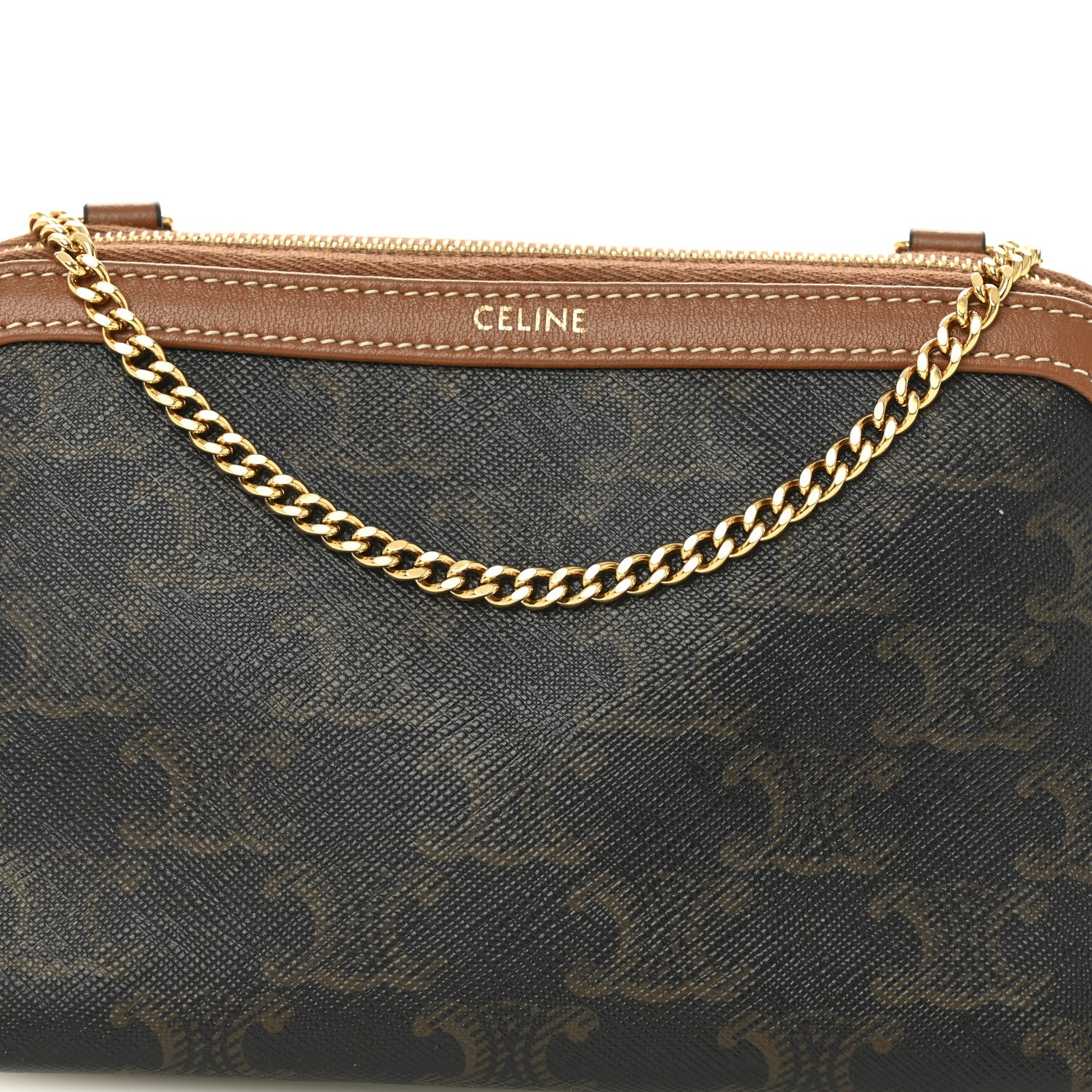 Celine Triomphe Canvas Lambskin Clutch On Chain Tan 8 of 10