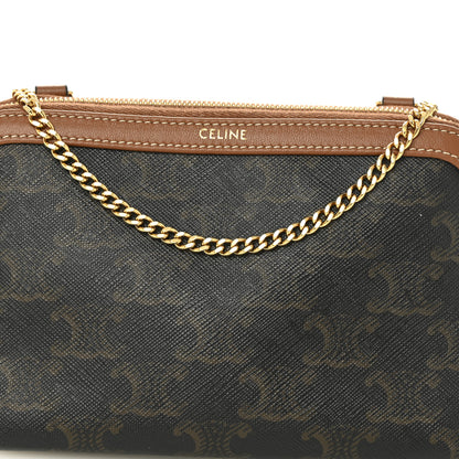 Celine Triomphe Canvas Lambskin Clutch On Chain Tan 8 of 10