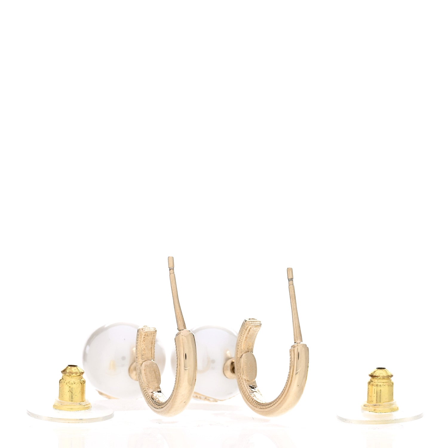 Chanel Pearl Crystal CC Drop Earrings Gold Pearly White 3 of 5