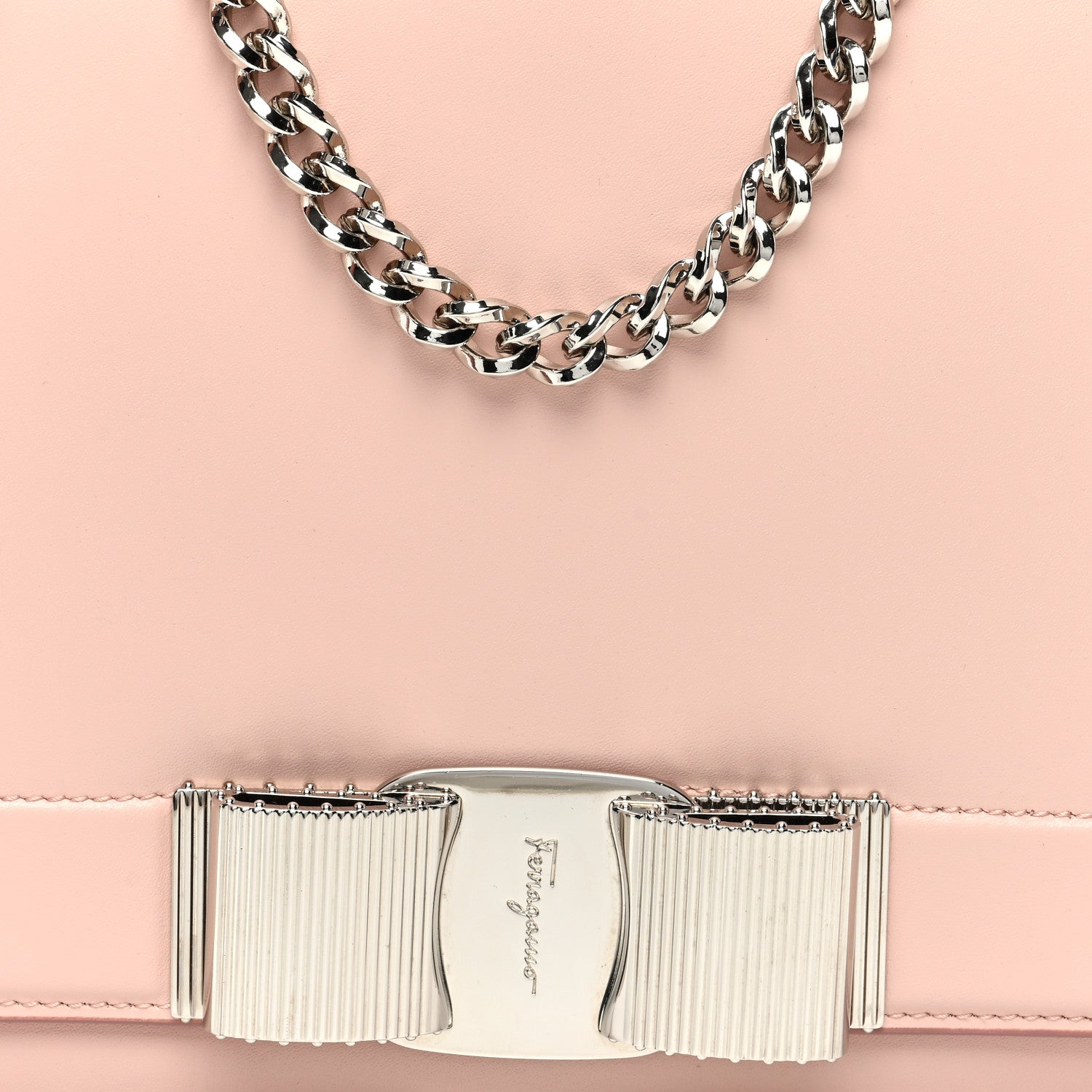 Salvatore Ferragamo Smooth Calfskin Vara Bow Chain Flap Crossbody Pink 7 of 9