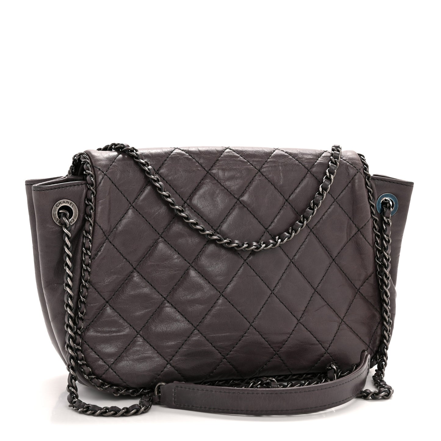Calfskin Quilted Small CC Enchained Accordion Flap Purple