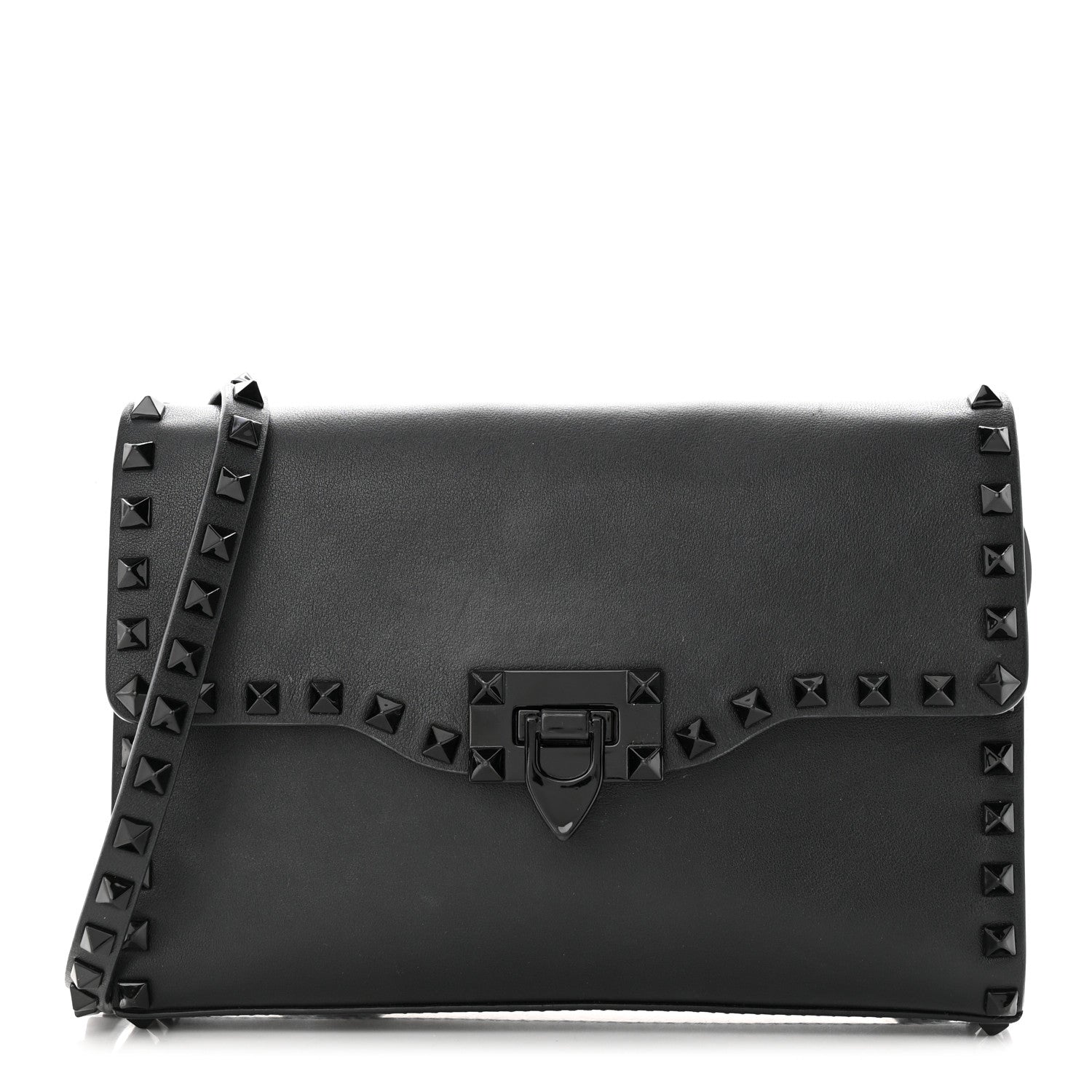 Valentino Garavani Vitello Monochrome Medium Rockstud Flip Lock Crossbody Bag Black 1 of 11