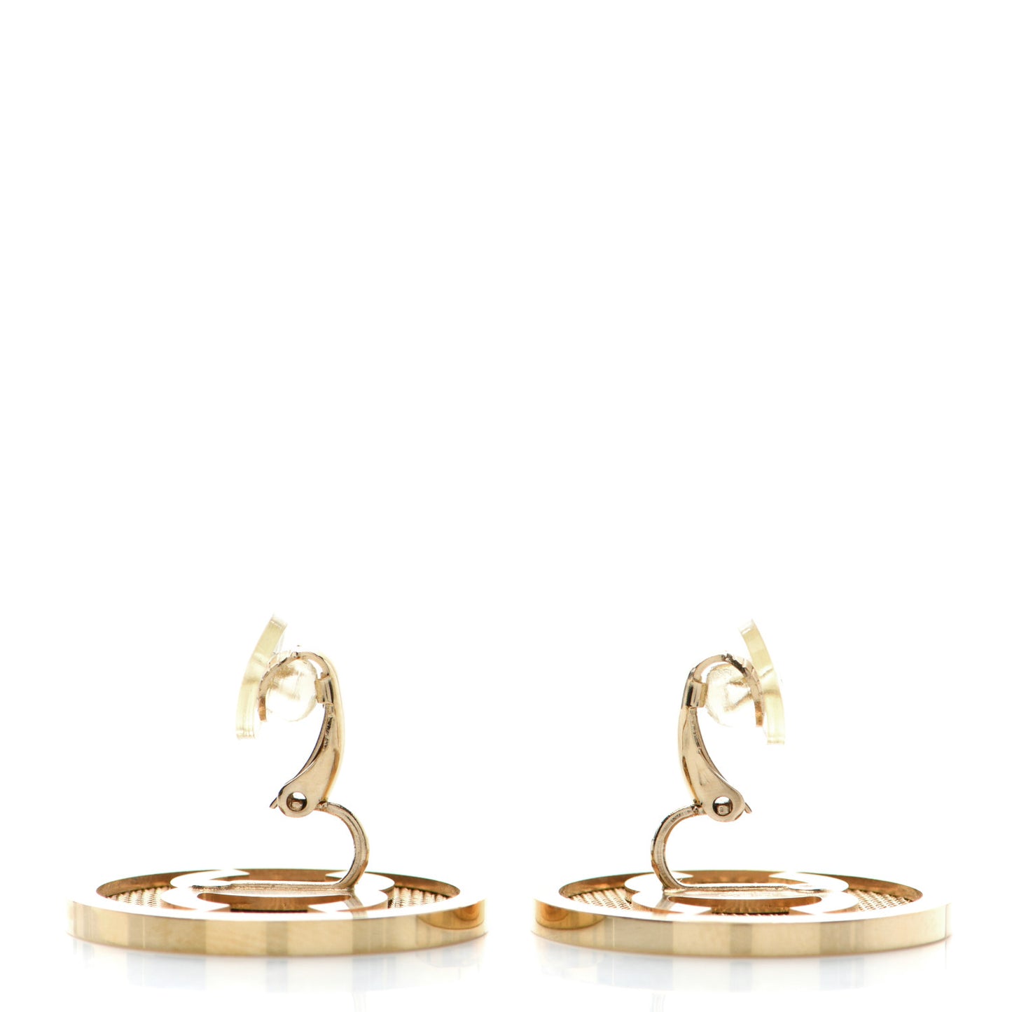 Metal Mesh Circle CC Clip On Earrings Gold