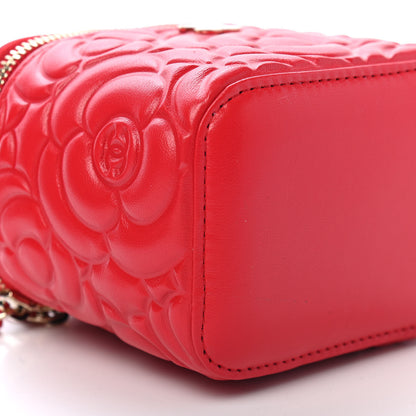 Chanel Lambskin Camellia Embossed Mini Vanity Case With Chain Red 7 of 8