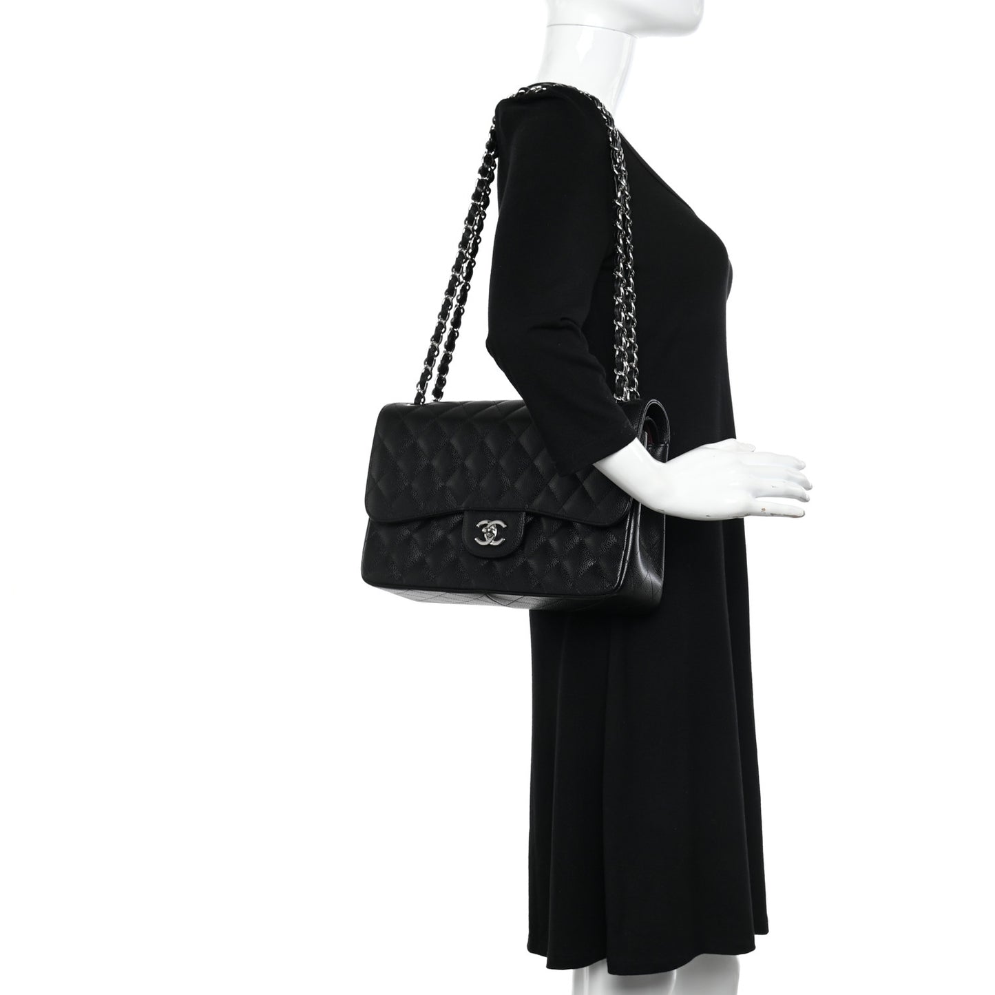 Caviar Quilted Jumbo Double Flap Black