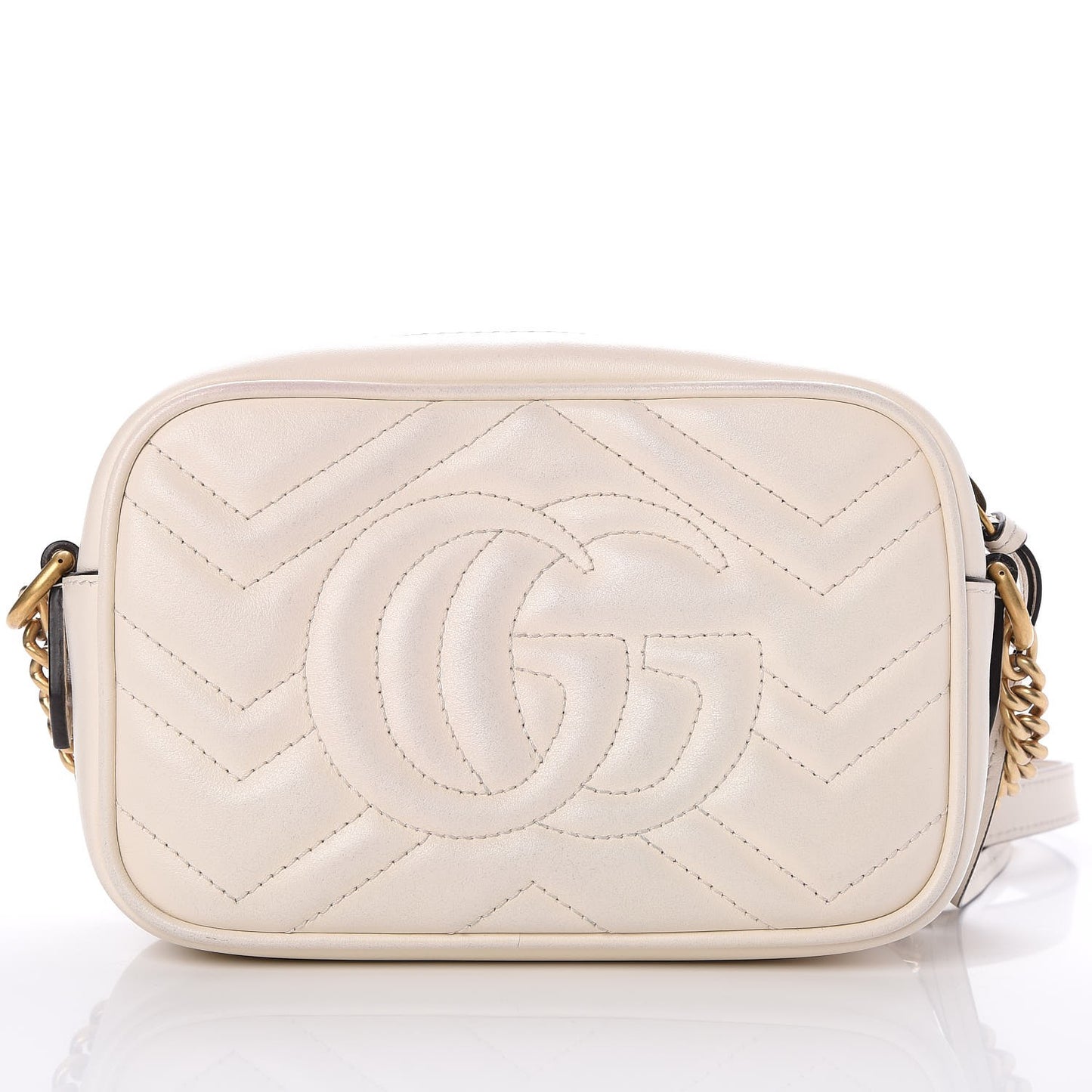 Calfskin Matelasse Mini GG Marmont Chain Shoulder Bag White