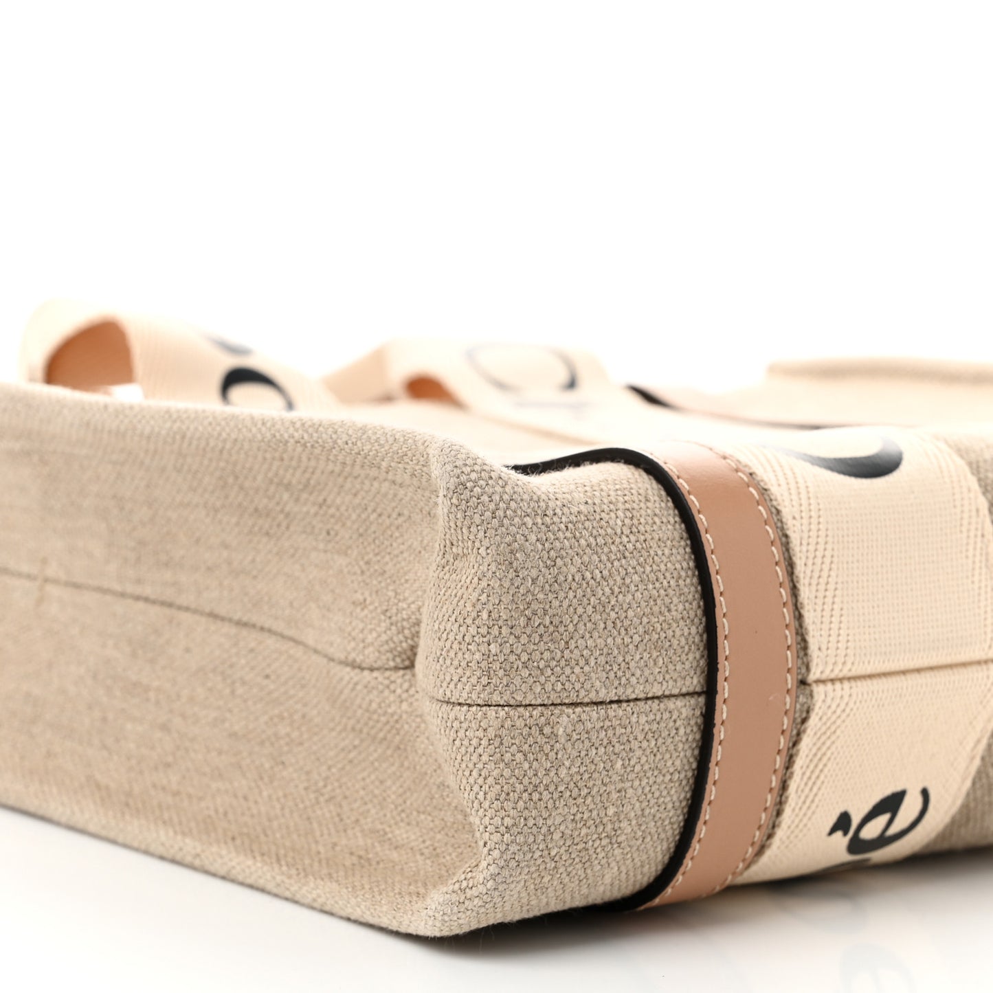 Linen Calfskin Small Woody Ribbon Tote With Strap White Light Brown