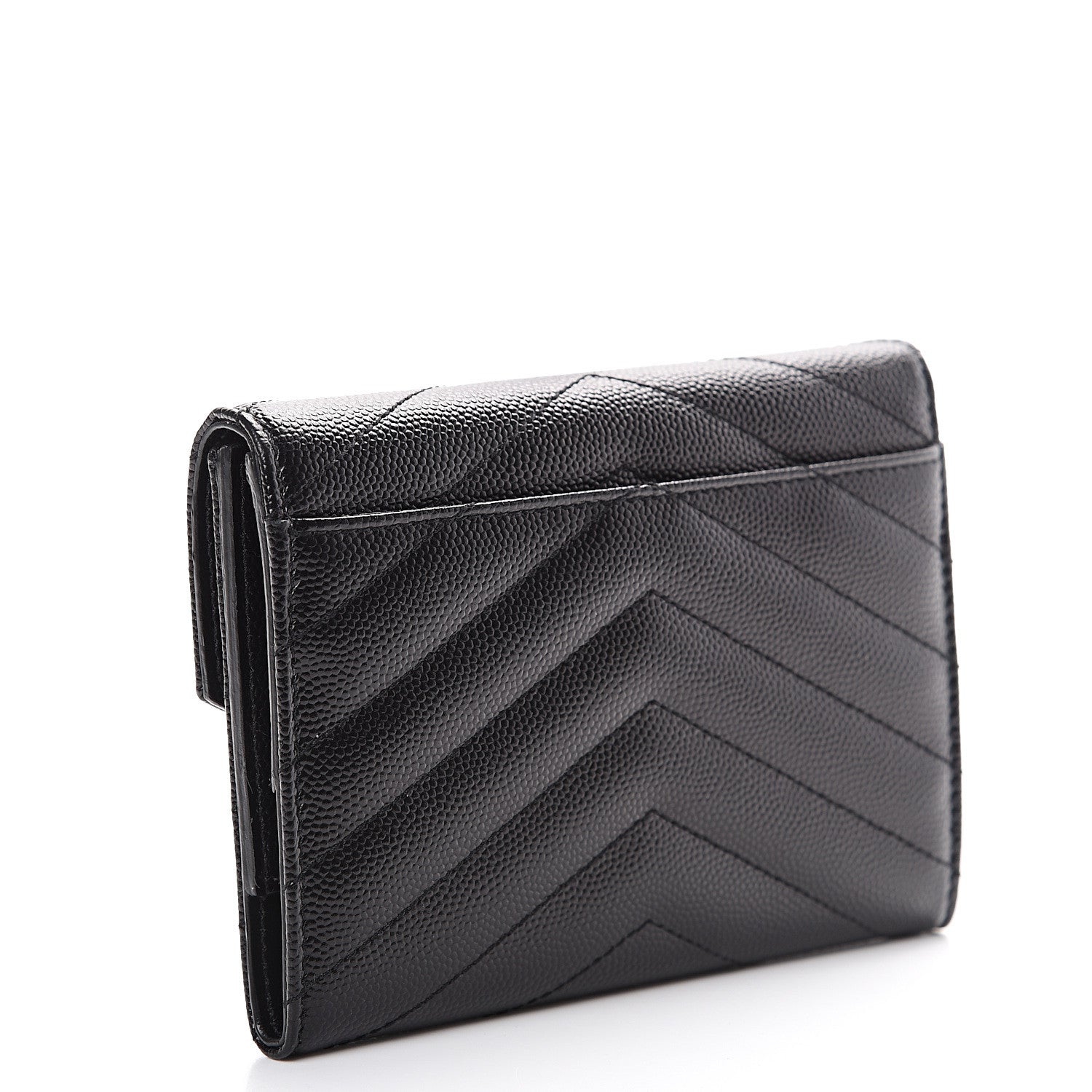 Saint Laurent Grain De Poudre Matelasse Chevron Small Monogram Passport Case Black 2 of 8