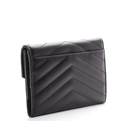 Saint Laurent Grain De Poudre Matelasse Chevron Small Monogram Passport Case Black 2 of 8