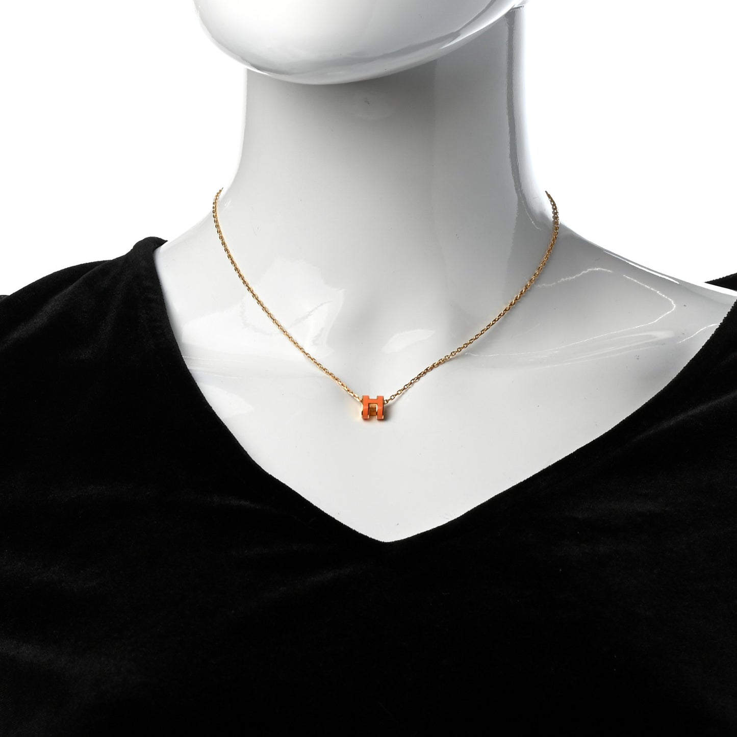 Lacquered Gold Mini Pop H Pendant Necklace Orange