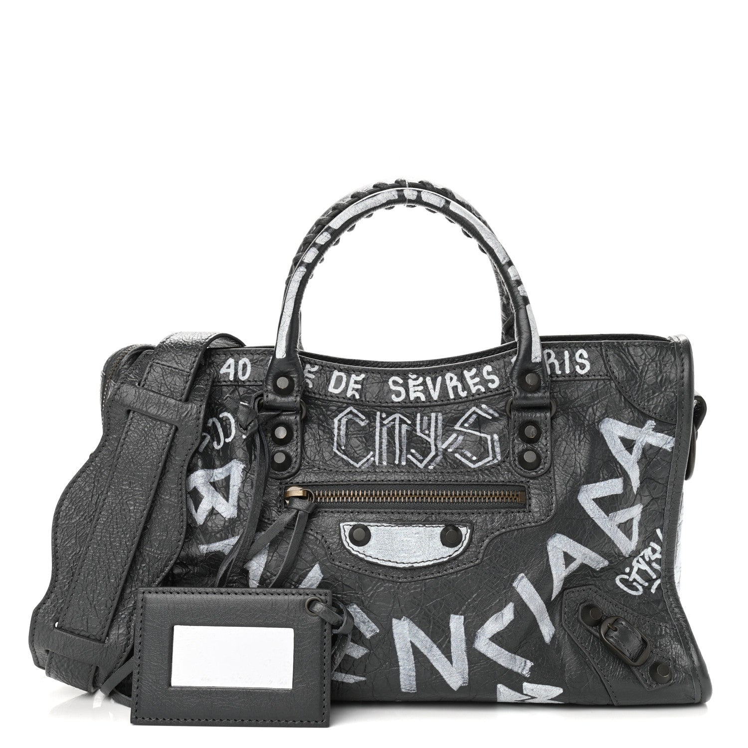 Balenciaga Agneau Arena Graffiti All Over Classic Hardware S City Gris Fossile White 1 of 9