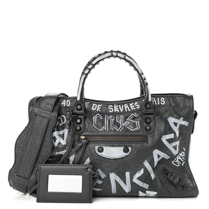Balenciaga Agneau Arena Graffiti All Over Classic Hardware S City Gris Fossile White 1 of 9